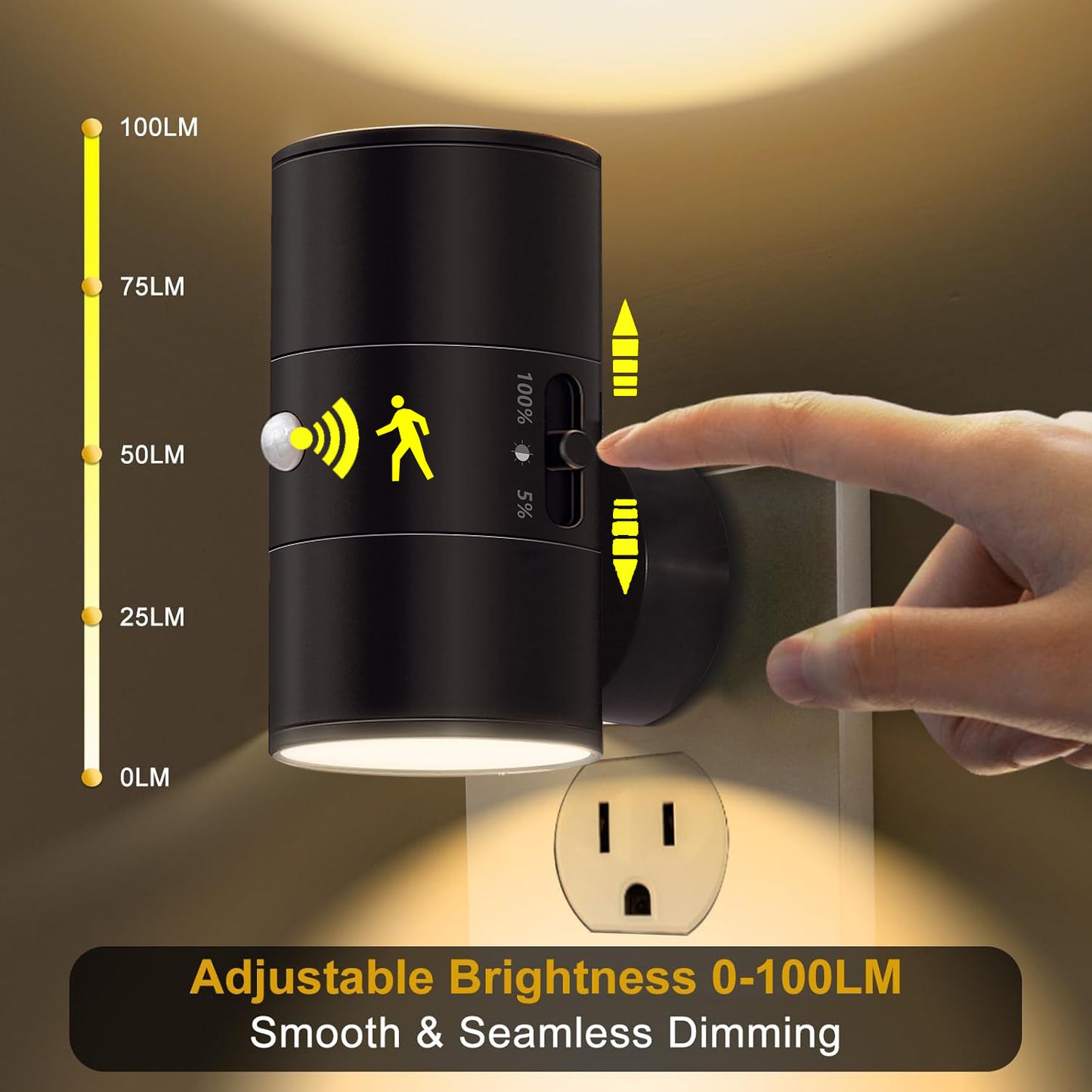 2-in-1 light-controlled sensor night light, plug wall lamp, LED ambient light, dimmable bedroom lighting