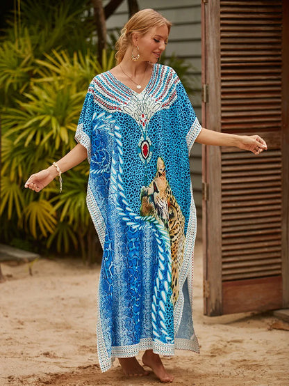 Women'S Long Caftans Print Bathing Suit Cover up Casual Beach Maxi Dress Abaya Beach Outfits Boho Clothes