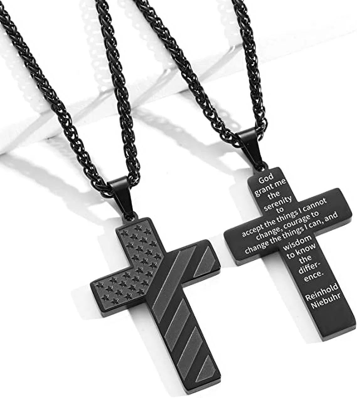 Black Cross Necklace for Men Bible Verse Stainless Steel Cross Pendant Chain American Flag Necklaces Religious Christian Jewelry Gifts