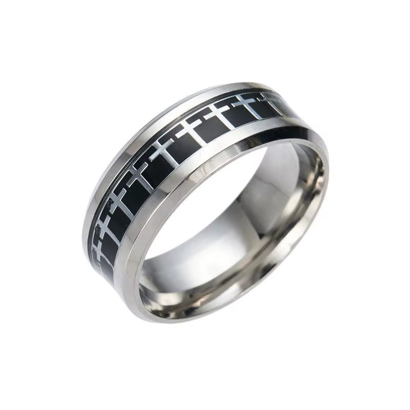 Men'S Bible Cross Ring 5 Colors to Choose Stainless Steel Fashion Prayer Men'S Jewelry US Size #6-#12