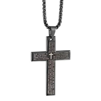 Fashion Bible Jesus Cross Pendant Necklace Hip Hop Men Stainless Steel Pendant Necklace for Women Retro Religious Prayer Jewelry