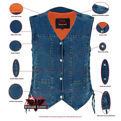 Women's 6 Pocket Denim Utility Vest - Blue