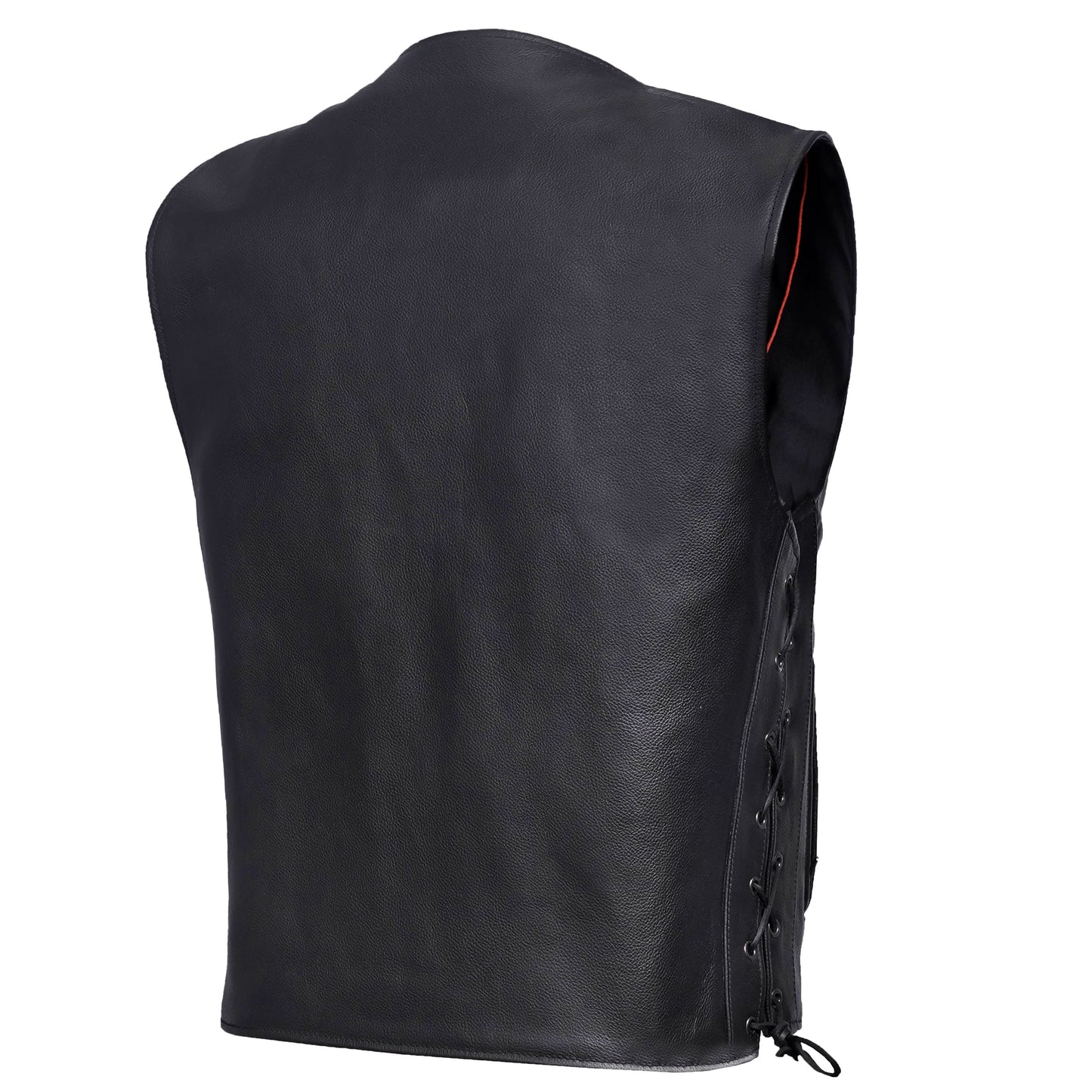 Clubster Men's Black Milled Cowhide Side Lace Motorcycle Leather Vest