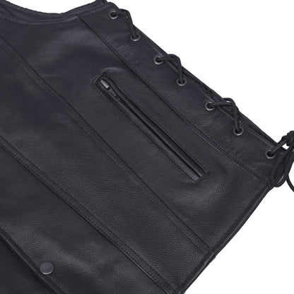 Clubster Men's Black Milled Cowhide Side Lace Motorcycle Leather Vest