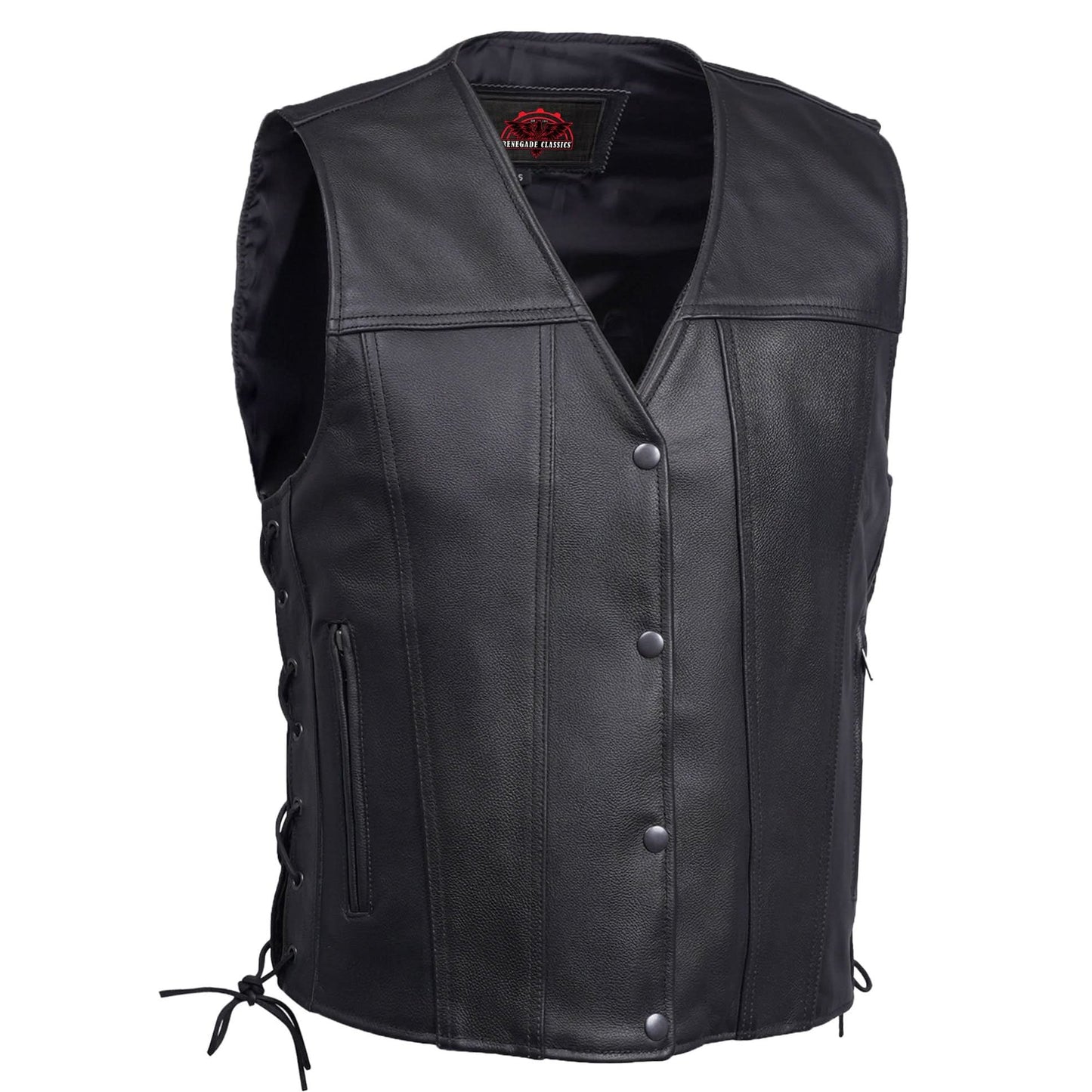 Clubster Men's Black Milled Cowhide Side Lace Motorcycle Leather Vest