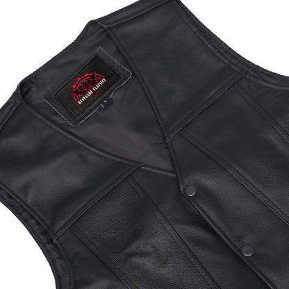 Clubster Men's Black Milled Cowhide Side Lace Motorcycle Leather Vest