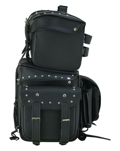 Leather Black PVC Large 4 Piece Motorcycle Touring Tail Bag wi