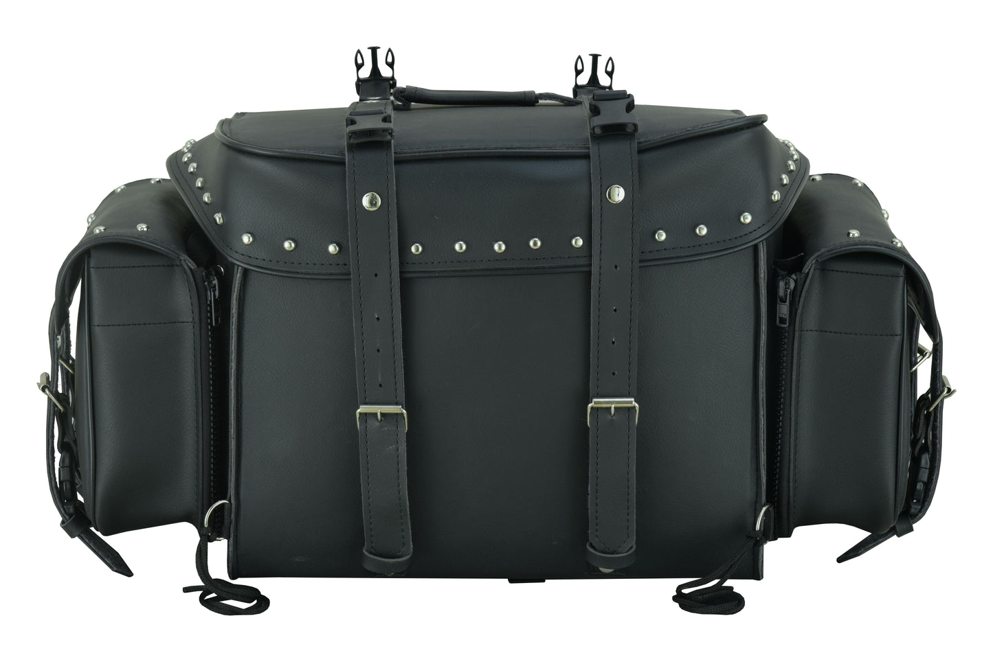 Leather Black PVC Large 4 Piece Motorcycle Touring Tail Bag wi