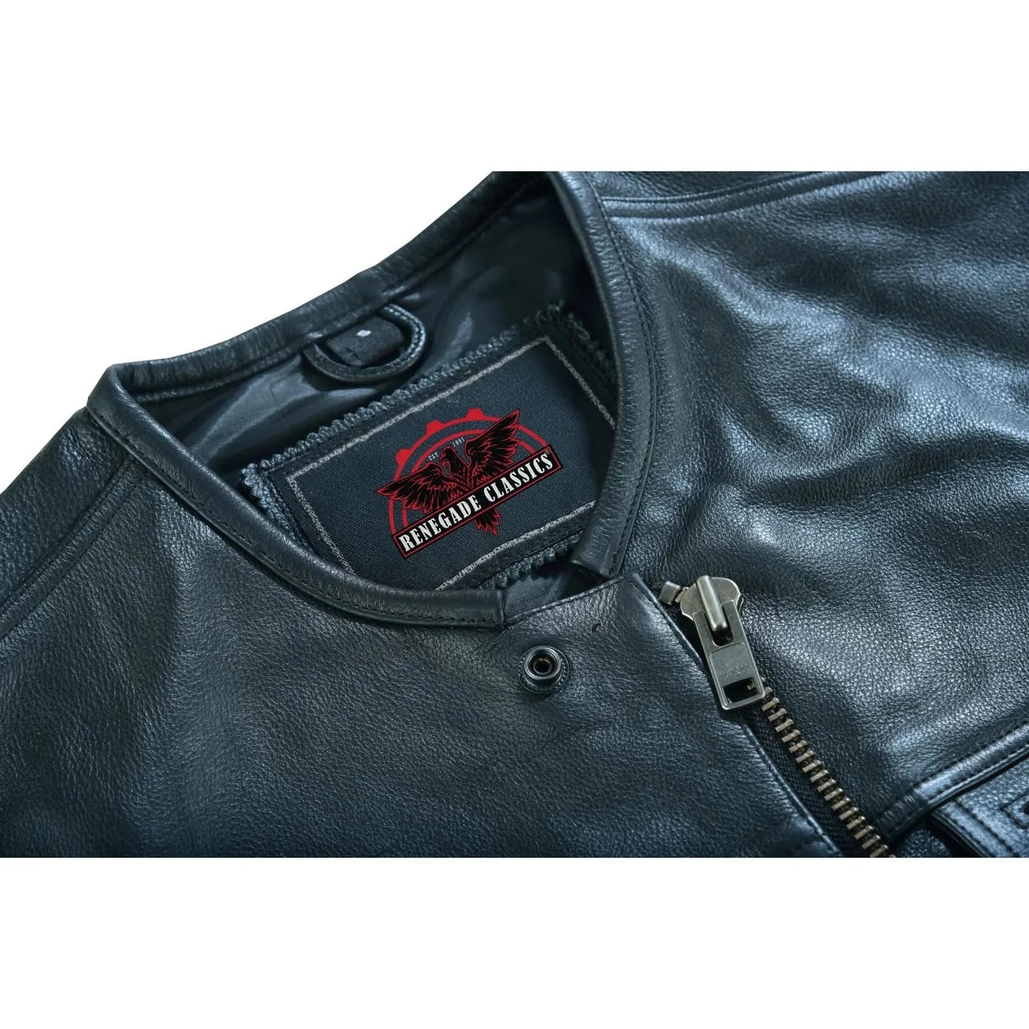 Men's Titan Black Leather Vest -  Milled Cowhide, Hidden Zipper