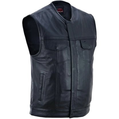 Men's Titan Black Leather Vest -  Milled Cowhide, Hidden Zipper