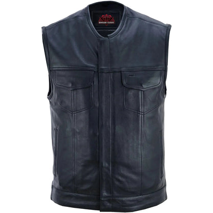Men's Titan Black Leather Vest -  Milled Cowhide, Hidden Zipper