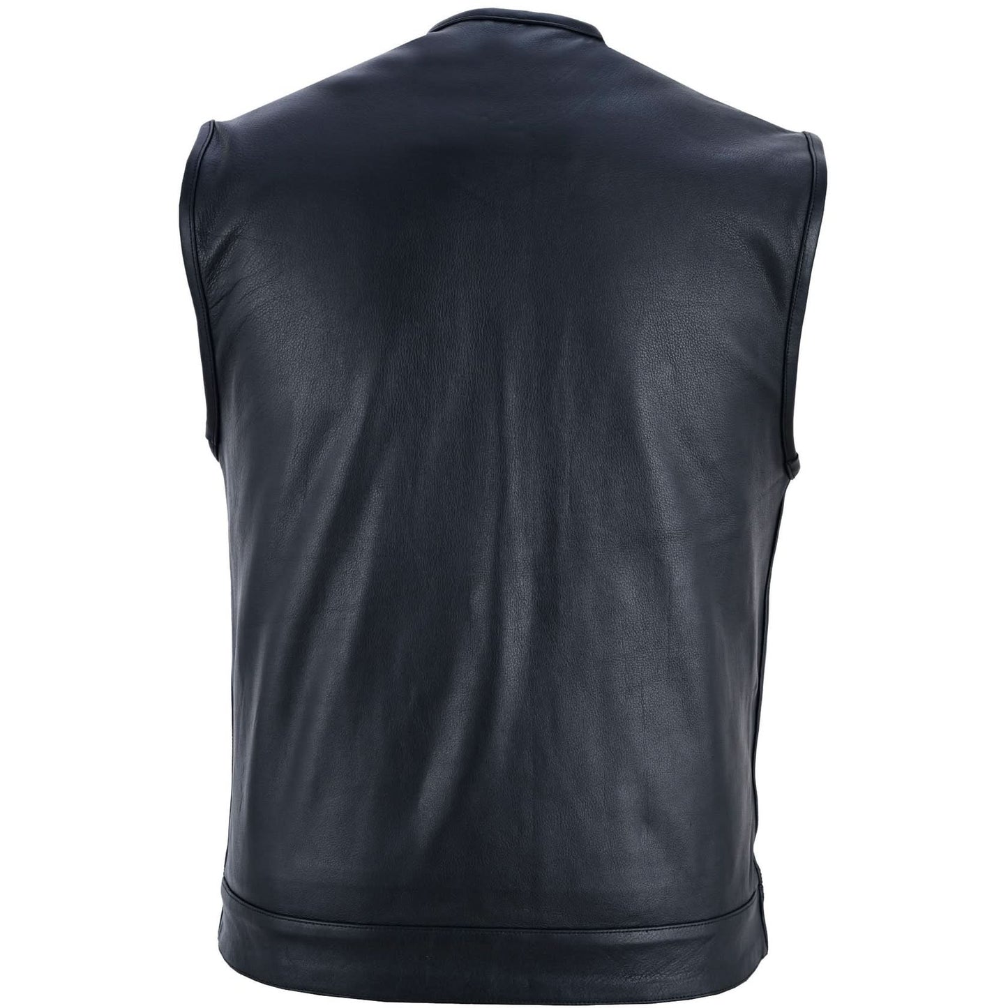 Men's Titan Black Leather Vest -  Milled Cowhide, Hidden Zipper