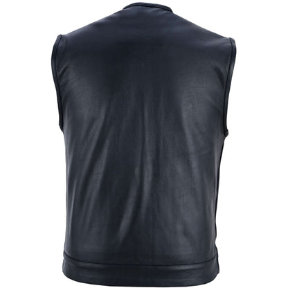 Men's Titan Black Leather Vest -  Milled Cowhide, Hidden Zipper