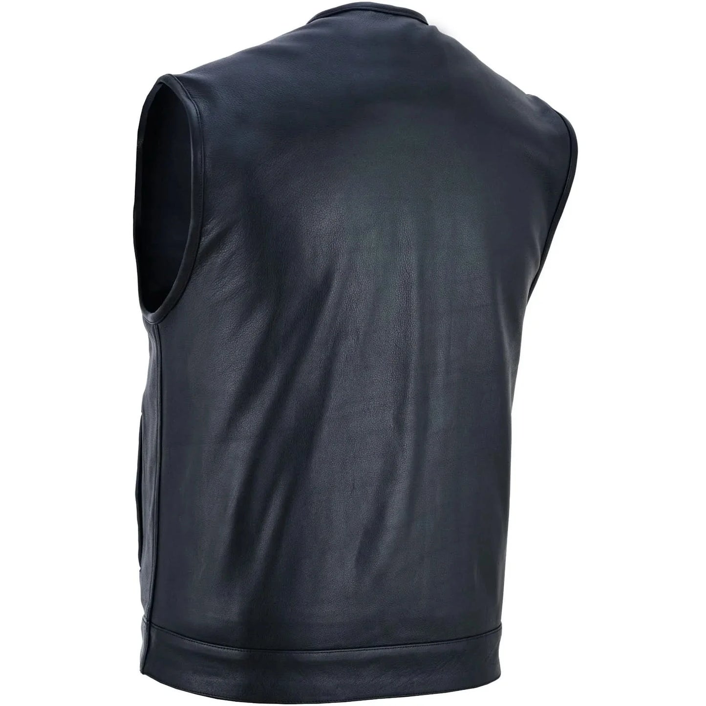 Men's Titan Black Leather Vest -  Milled Cowhide, Hidden Zipper