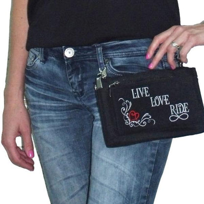 Live, Love, Ride Durable Canvas Hip Purse