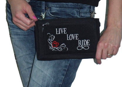 Live, Love, Ride Durable Canvas Hip Purse