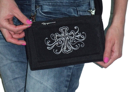 3-in-1 Belt Bag Phone Holder, Crossbody, Fanny Pack, Silver Cross Purse