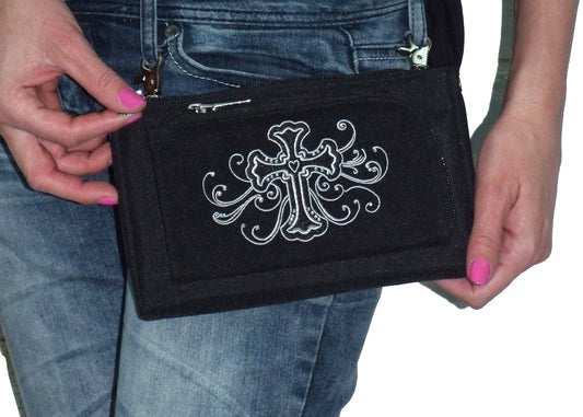 3-in-1 Belt Bag Phone Holder, Crossbody, Fanny Pack, Silver Cross Purse