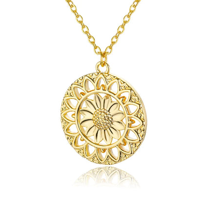 Round Sunflower Necklace for Women Boho Stainless Steele Round Pendant Choker Goth Vintage Women's Neck Chain Jewelry Gift 2021
