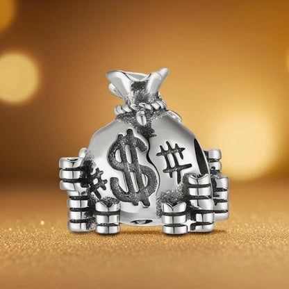US Dollar Money Bag Charm Real 925 Sterling Silver Lucky Beads for Women Charm Bracelet Necklace Fashions Jewelry Making Gift
