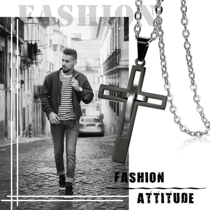 2020 Retro Stainless Steel Black Cross Pendants Necklace for Men Chain Necklaces Christian Jewelry Dropshipping