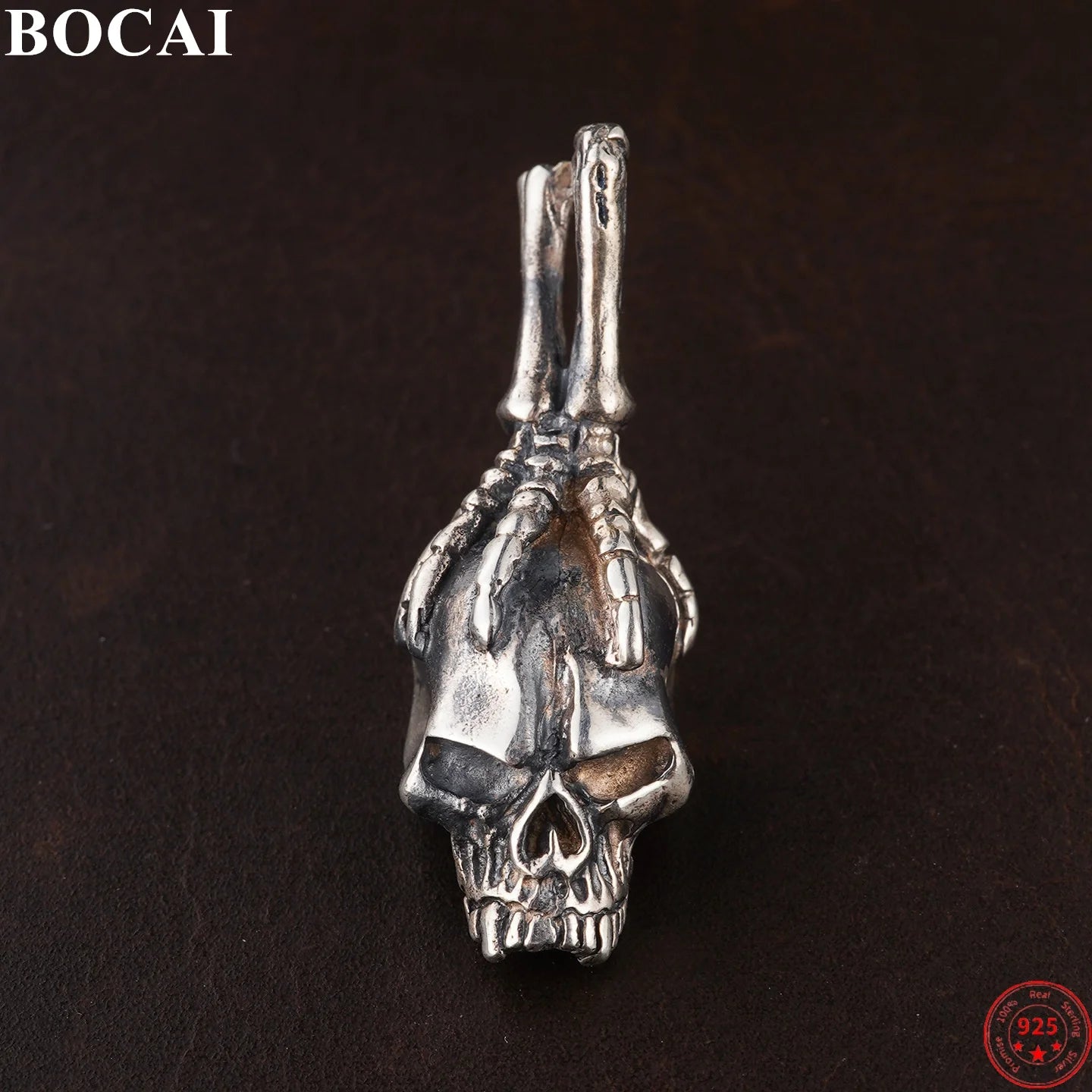 BOCAI S925 Sterling Silver Pendant for Women Men Retro Skeleton Claw Skull Charm Amulet Punk Street Dark Style Jewelry Wholesale