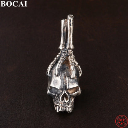 BOCAI S925 Sterling Silver Pendant for Women Men Retro Skeleton Claw Skull Charm Amulet Punk Street Dark Style Jewelry Wholesale