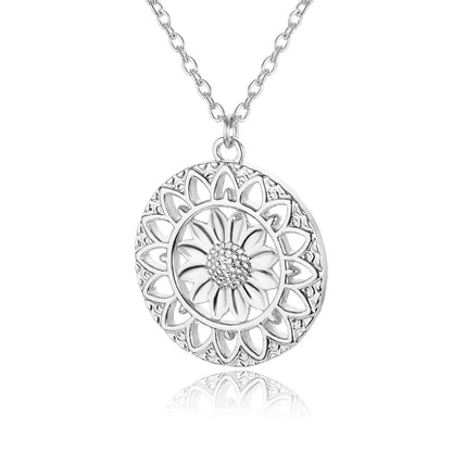 Round Sunflower Necklace for Women Boho Stainless Steele Round Pendant Choker Goth Vintage Women's Neck Chain Jewelry Gift 2021