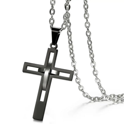 2020 Retro Stainless Steel Black Cross Pendants Necklace for Men Chain Necklaces Christian Jewelry Dropshipping