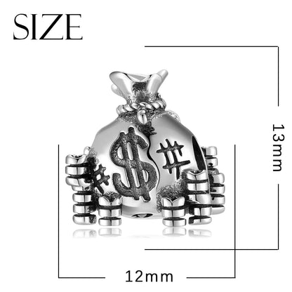 US Dollar Money Bag Charm Real 925 Sterling Silver Lucky Beads for Women Charm Bracelet Necklace Fashions Jewelry Making Gift