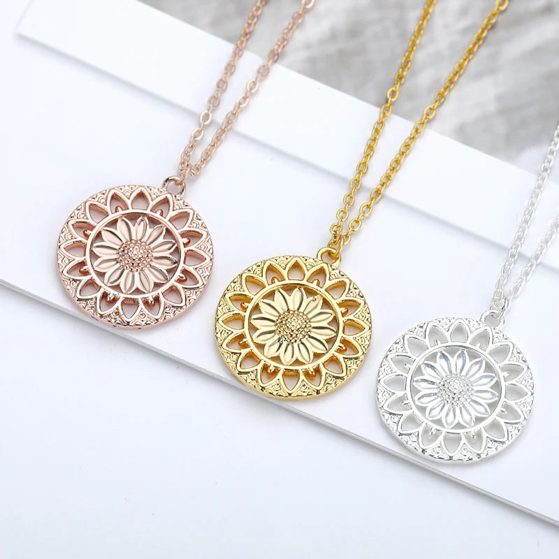 Round Sunflower Necklace for Women Boho Stainless Steele Round Pendant Choker Goth Vintage Women's Neck Chain Jewelry Gift 2021