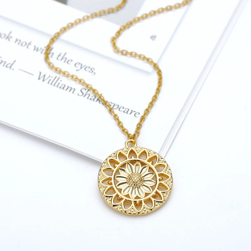 Round Sunflower Necklace for Women Boho Stainless Steele Round Pendant Choker Goth Vintage Women's Neck Chain Jewelry Gift 2021