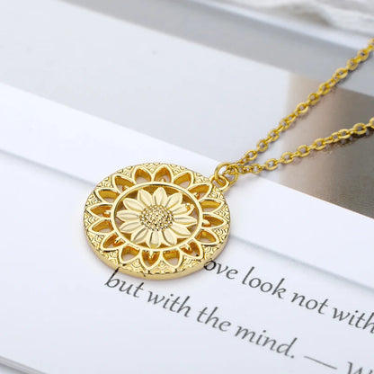 Round Sunflower Necklace for Women Boho Stainless Steele Round Pendant Choker Goth Vintage Women's Neck Chain Jewelry Gift 2021