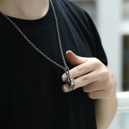 BOCAI S925 Sterling Silver Pendant for Women Men Retro Skeleton Claw Skull Charm Amulet Punk Street Dark Style Jewelry Wholesale