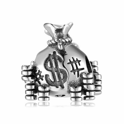 US Dollar Money Bag Charm Real 925 Sterling Silver Lucky Beads for Women Charm Bracelet Necklace Fashions Jewelry Making Gift