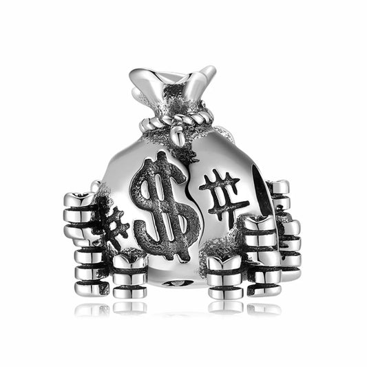 US Dollar Money Bag Charm Real 925 Sterling Silver Lucky Beads for Women Charm Bracelet Necklace Fashions Jewelry Making Gift