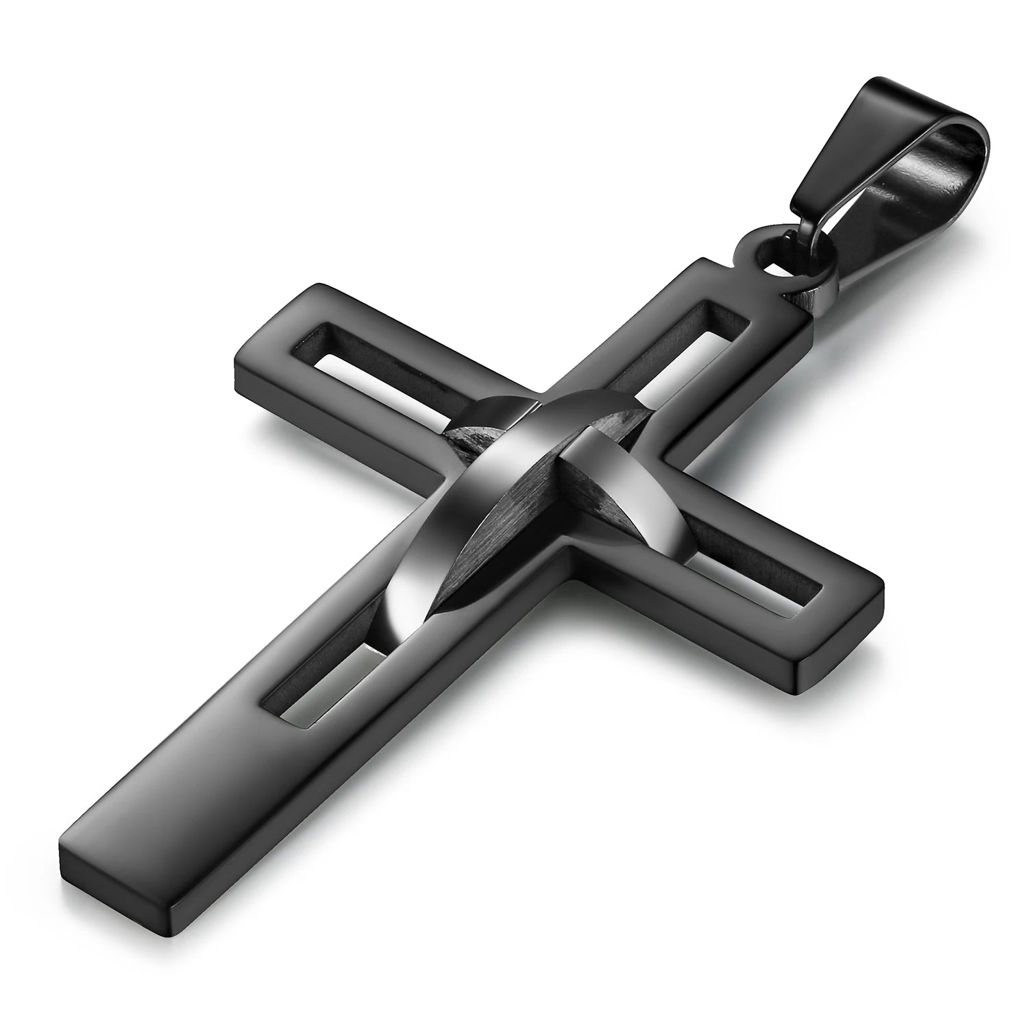 2020 Retro Stainless Steel Black Cross Pendants Necklace for Men Chain Necklaces Christian Jewelry Dropshipping