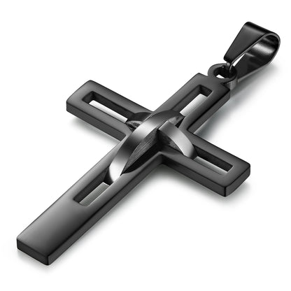 2020 Retro Stainless Steel Black Cross Pendants Necklace for Men Chain Necklaces Christian Jewelry Dropshipping