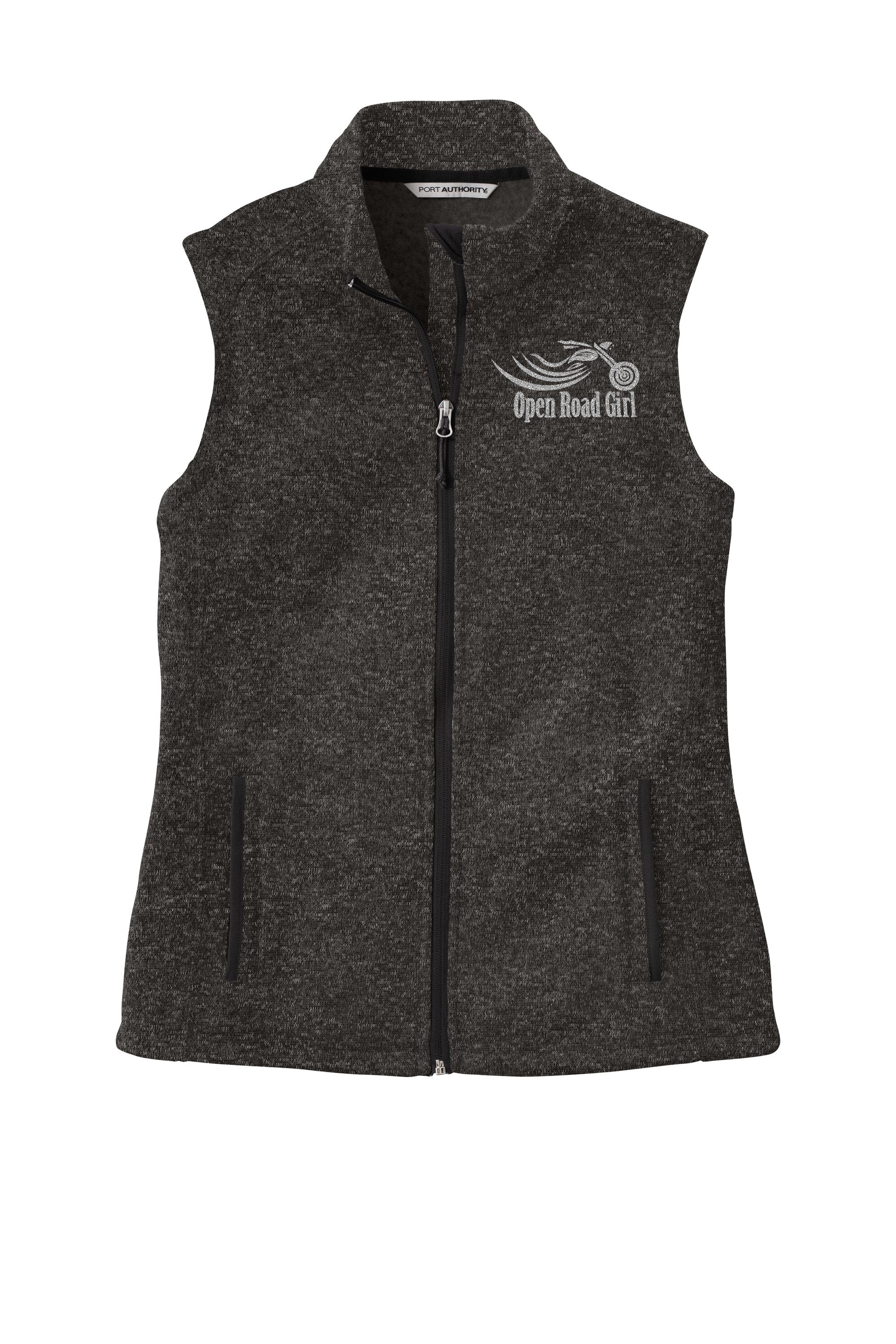 BLACK HEATHER Open Road Girl Sweater Fleece Vest- Choose your logo COLOR!    qykyai-sq.myshopify.com