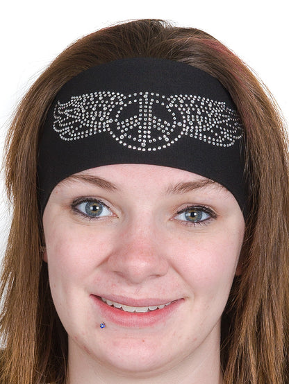 Tie-back Stretchy Rhinestone Bandana Peace with Wings Design, 4 Colors