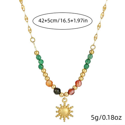 2 Pcs/Set Sun Flame Pendant Snake Choker Necklace for Women Water Drop Long Tassel Zircon Charm Chain Natural Stone Jewelry Gift