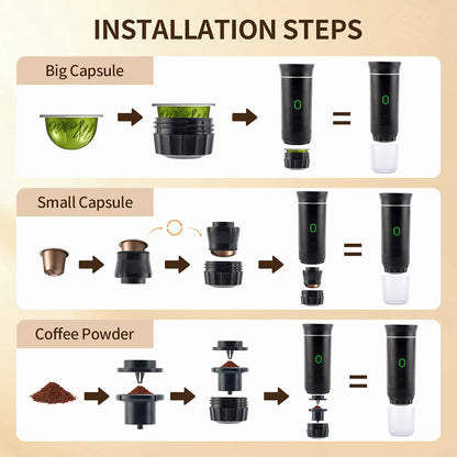 3-in-1 Portable Espresso Maker – Wireless Coffee Machine for Travel, Car & Camping