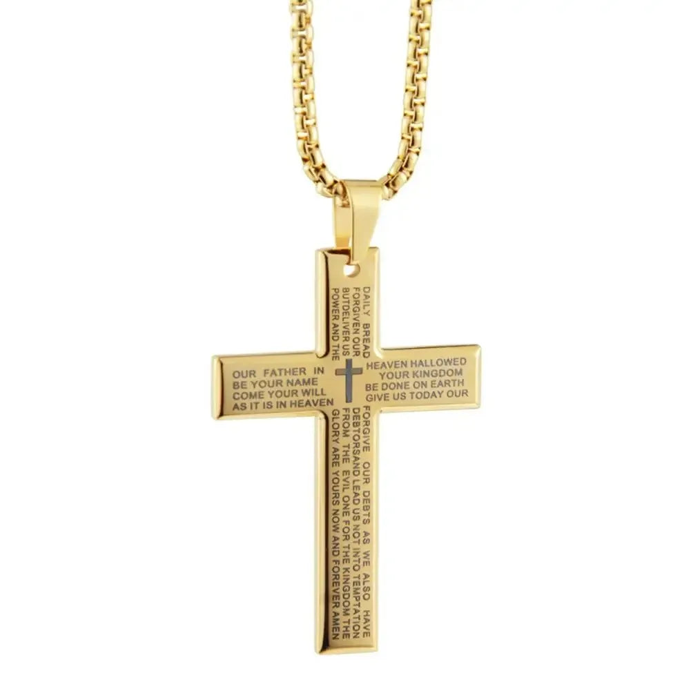 Fashion Bible Jesus Cross Pendant Necklace Hip Hop Men Stainless Steel Pendant Necklace for Women Retro Religious Prayer Jewelry