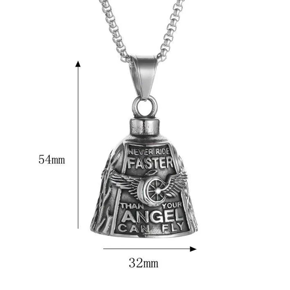 Stainless Steel Motorcycle Bell Pendant Trendy Charm Punk Necklaces For Men Vintage Biker Luck Amulet Jewelry Gifts Wholesale