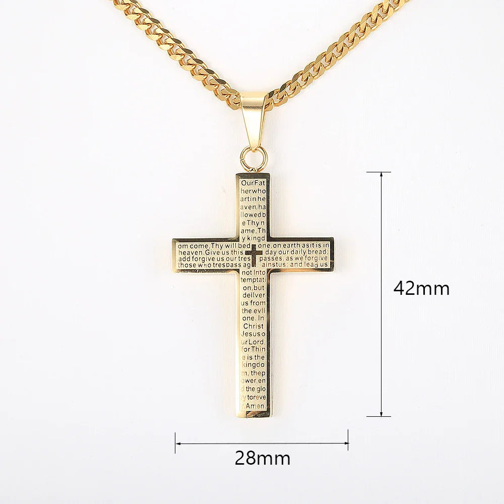 Cross Pendant Necklace for Men Women Jesus Christ Necklace Gold Black Silver Color Cuban Chain Religion Jewelry DKP684