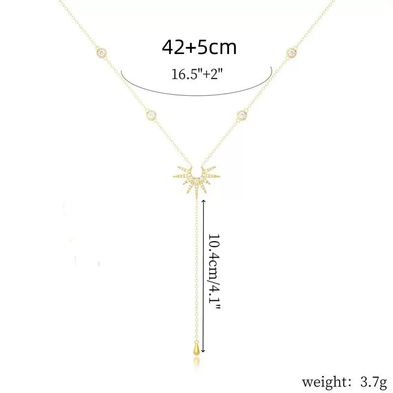 2 Pcs/Set Sun Flame Pendant Snake Choker Necklace for Women Water Drop Long Tassel Zircon Charm Chain Natural Stone Jewelry Gift