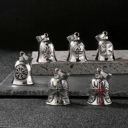 Fashion Cross Guardian Angel Wings Bell Necklace Pendant Men Viking Amulet Stainless Steel Jewelry Accessories (Has bell sound)