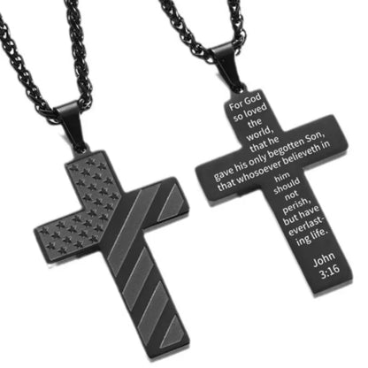 American Flag Cross Necklace for Men – Stainless Steel Christian Patriotic Jewelry