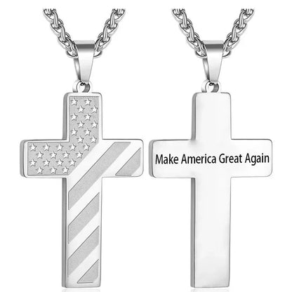 American Flag Cross Necklace for Men – Stainless Steel Christian Patriotic Jewelry