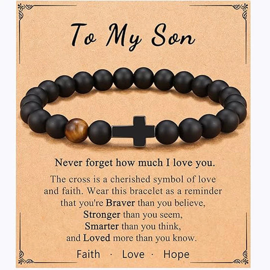 To Boys Gifts Cross Bracelet for Son - Beads Bracelets Birthday Graduation Retirement Christmas Christian Gift for Teens Boys